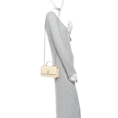Lambskin Quilted Trendy CC Dual Handle Clutch With Chain Light Beige