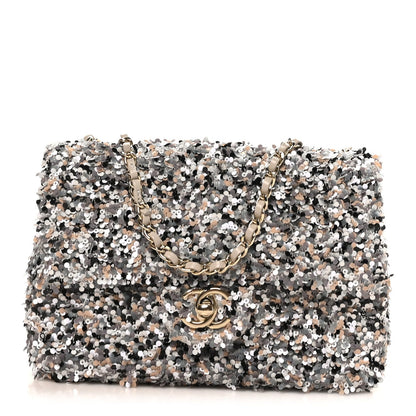 Sequin Quilted Small Single Flap Grey Black White Pearly White