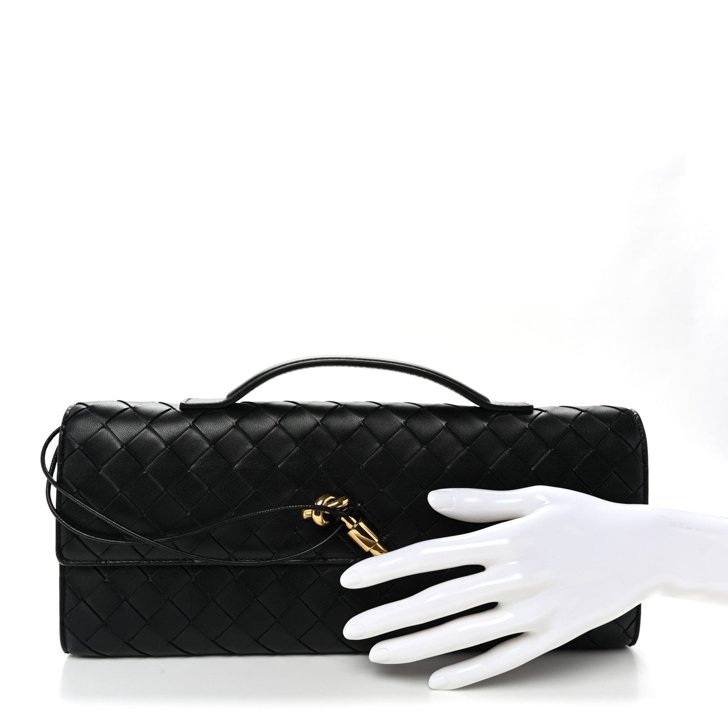 Nappa Intrecciato Long Andiamo Top Handle Clutch Black
