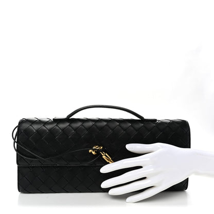Nappa Intrecciato Long Andiamo Top Handle Clutch Black