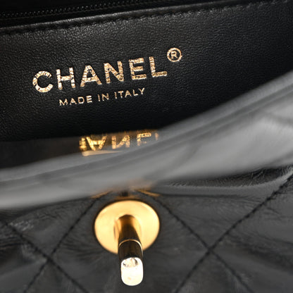 Shiny Lambskin Quilted Mini Sweetheart Flap Black