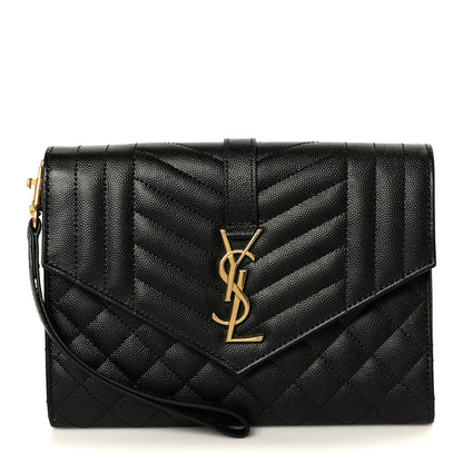 Grain De Poudre Textured Mixed Matelasse Triquilt Monogram Clutch Black