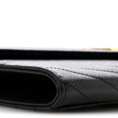 Grain De Poudre Matelasse Chevron Monogram Envelope Clutch Black