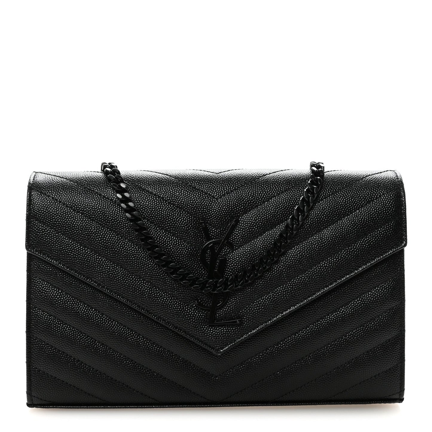 Grain De Poudre Matelasse Chevron Monogram Monochrome Chain Wallet Black