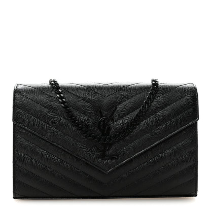 Grain De Poudre Matelasse Chevron Monogram Monochrome Chain Wallet Black