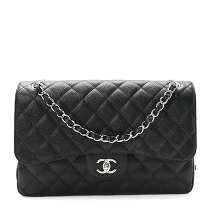 Caviar Quilted Jumbo Double Flap Black