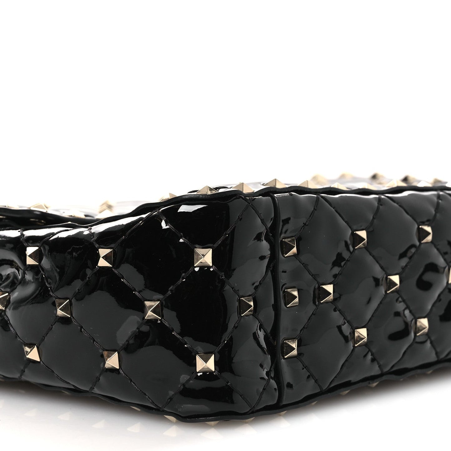 Patent Medium Rockstud Spike Shoulder Bag Black