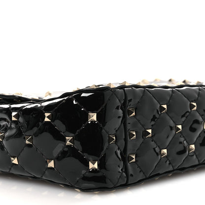 Patent Medium Rockstud Spike Shoulder Bag Black