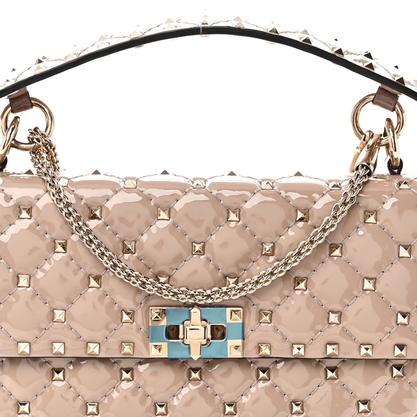 Patent Medium Rockstud Spike Shoulder Bag Poudre