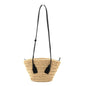 Raffia Calfskin Small Arco Basket Black