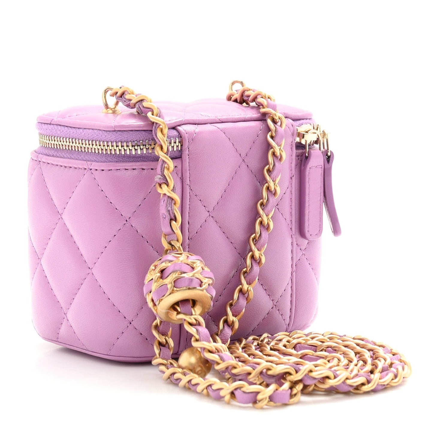 Lambskin Quilted Pearl Crush Mini Vanity Case With Chain Purple