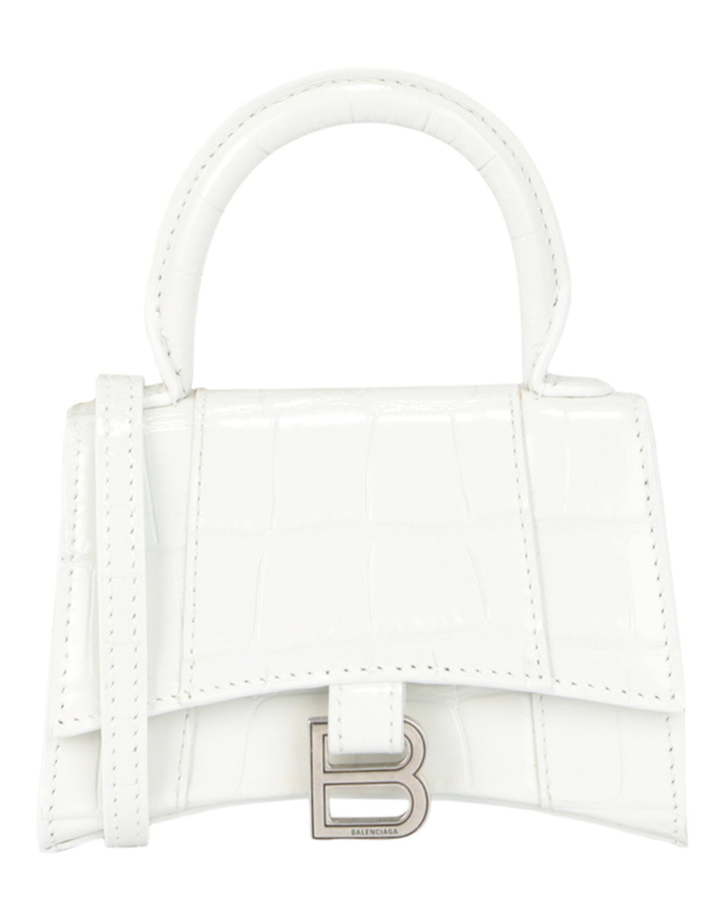 Balenciaga Womens Hourglass Xs Crocodile Embossed Top Handle Bag