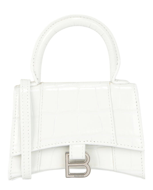 Balenciaga Womens Hourglass Xs Crocodile Embossed Top Handle Bag