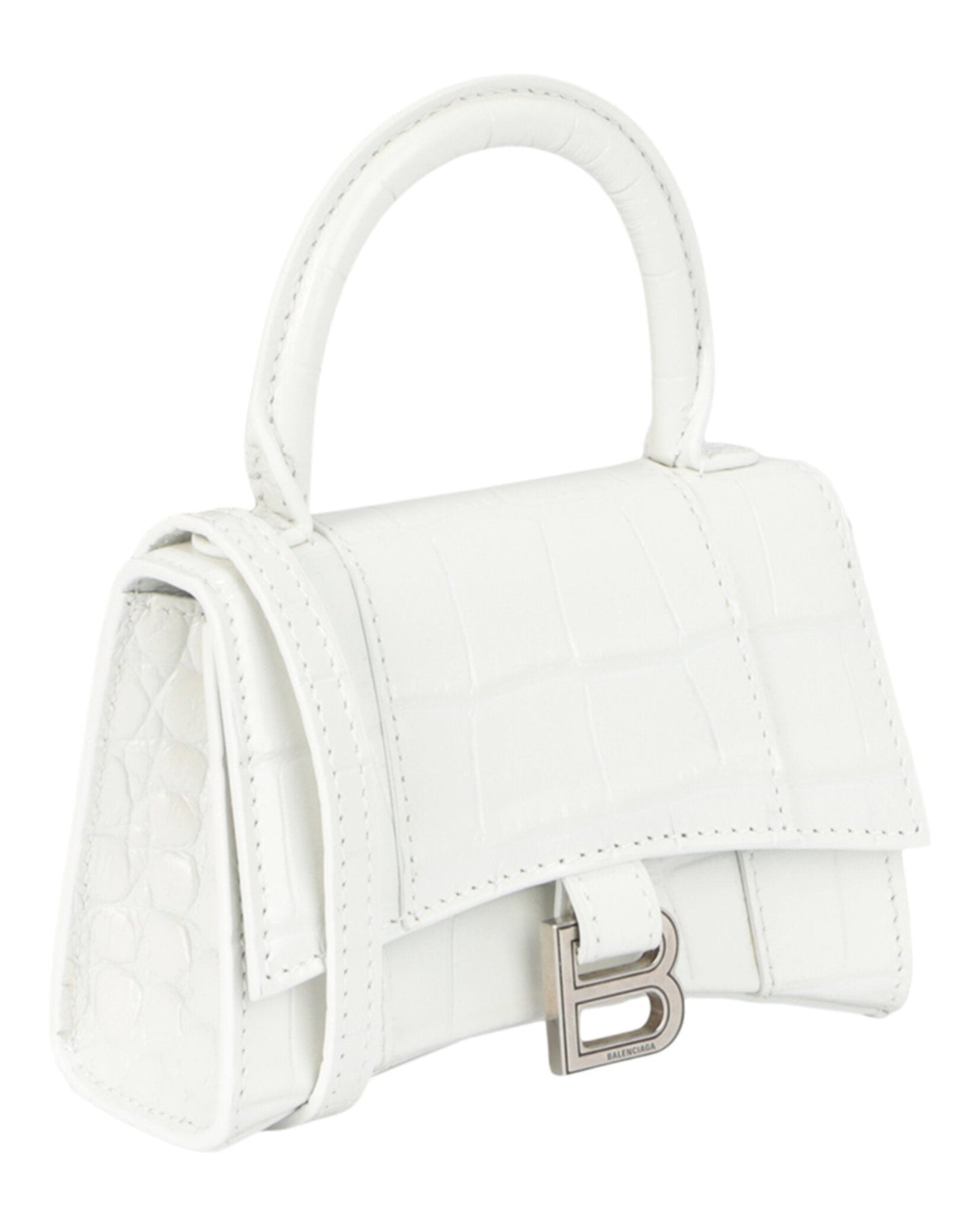 Balenciaga Womens Hourglass Xs Crocodile Embossed Top Handle Bag