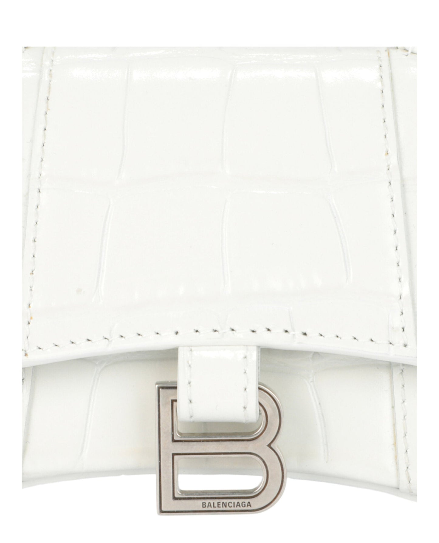 Balenciaga Womens Hourglass Xs Crocodile Embossed Top Handle Bag