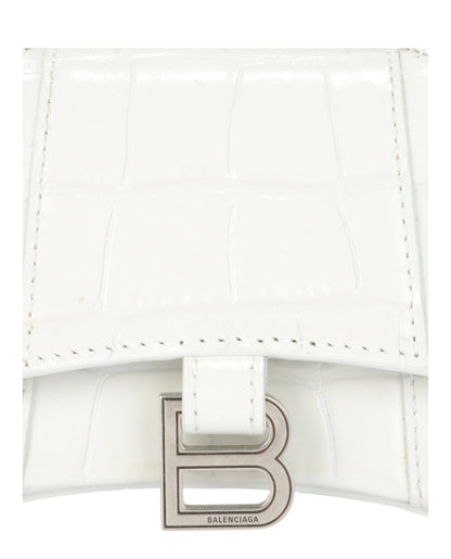 Balenciaga Womens Hourglass Xs Crocodile Embossed Top Handle Bag