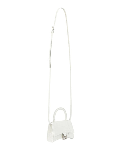 Balenciaga Womens Hourglass Xs Crocodile Embossed Top Handle Bag