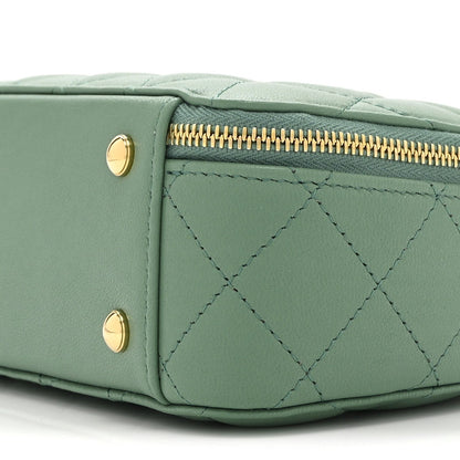 Lambskin Quilted Chic Riviera Top Handle Vanity Case Green