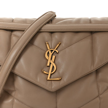 Lambskin Quilted Small Loulou Puffer Monogram Chain Satchel Dark Beige