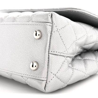 Metallic Caviar Quilted Mini Coco Handle Flap Silver