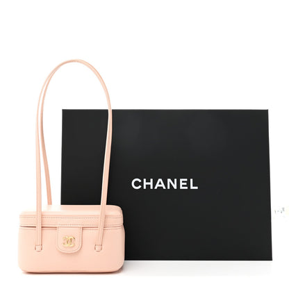 Shiny Caviar Preppy Coco Long Vanity With Strap  Light Pink
