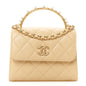 Lambskin Quilted Pearl Top Handle Flap With Chain Beige