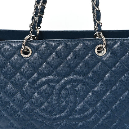Caviar Quilted XL Grand Shopping Tote GST Dark Blue