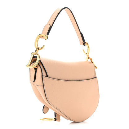 Grained Calfskin Mini Saddle Bag Beige