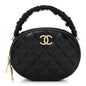 Lambskin Quilted Ruched Top Handle Vanity Case Black