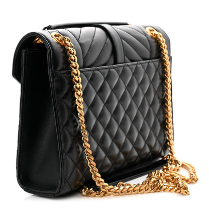 Lambskin Mixed Matelasse Triquilt Medium Monogram Satchel Black