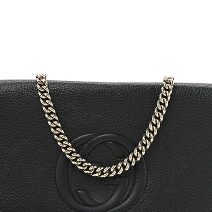 Pebbled Calfskin Medium Soho Flap Crossbody Black