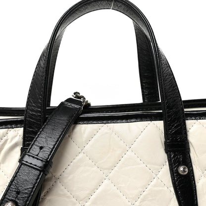 Aged Calfskin Quilted Large Gabrielle Shopping Tote White Black