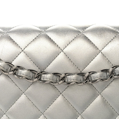 Metallic Lambskin Quilted Jumbo Single Flap Silver