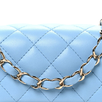 Lambskin Quilted Mini Rectangular Flap Light Blue