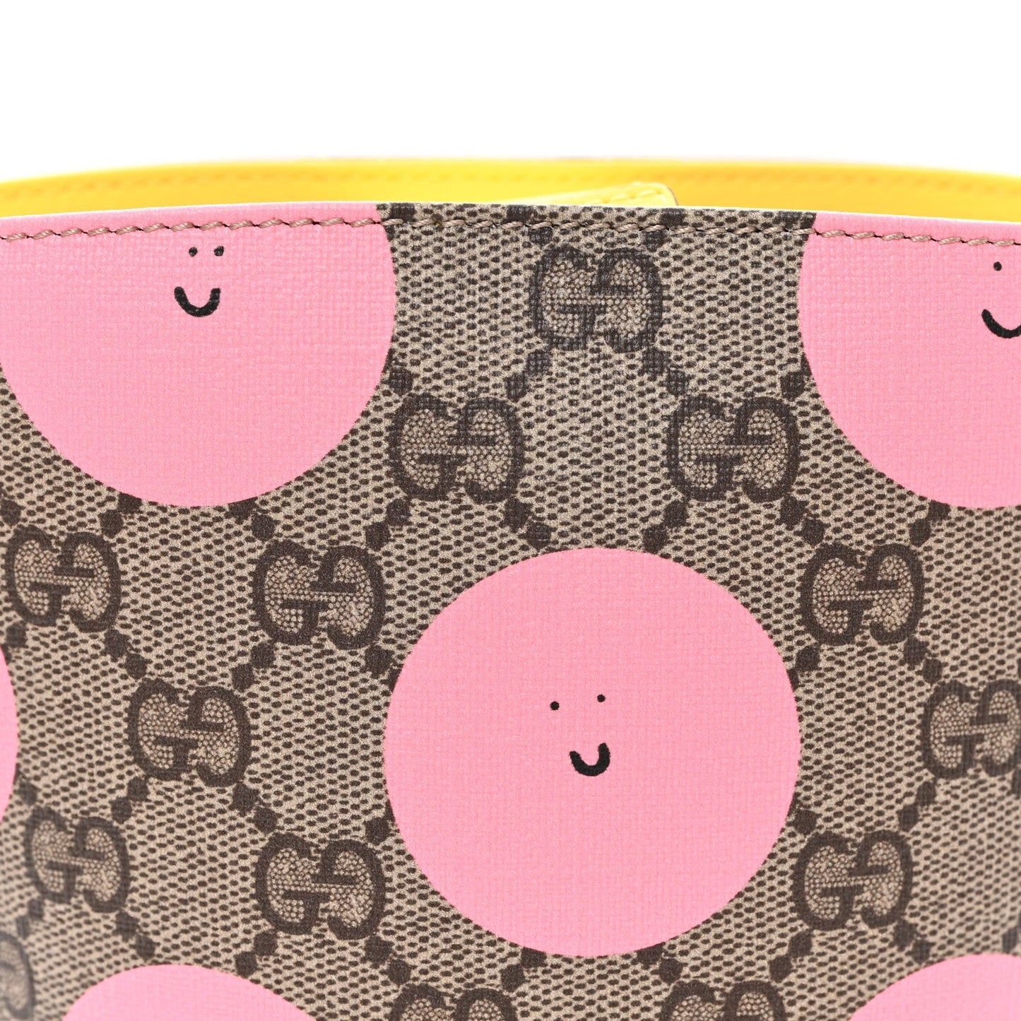 GG Supreme Monogram Childrens Printed Smile Bucket Bag Beige Dark Brown Yellow Pink