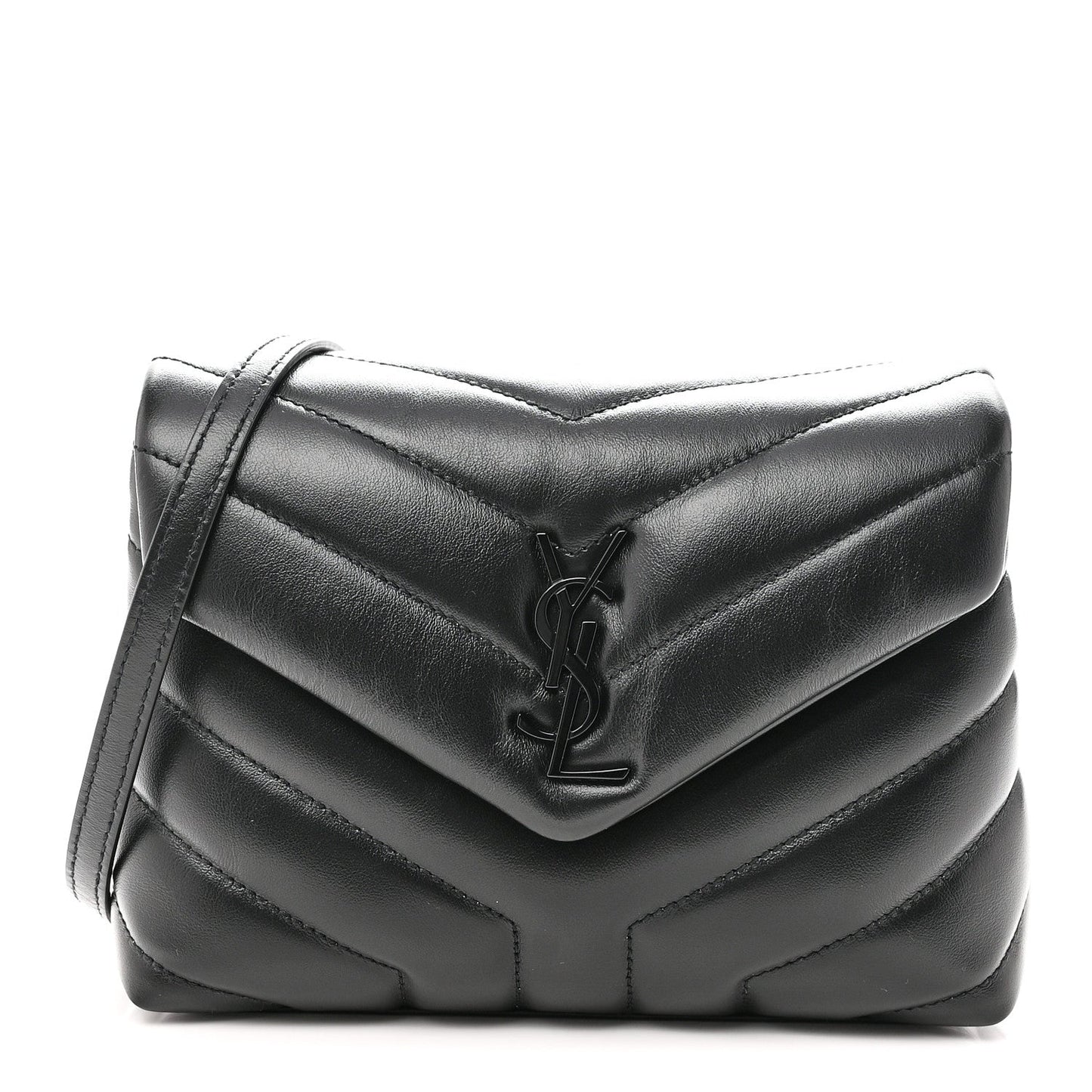Calfskin Y Quilted Monogram Monochrome Toy Loulou Crossbody Bag Black