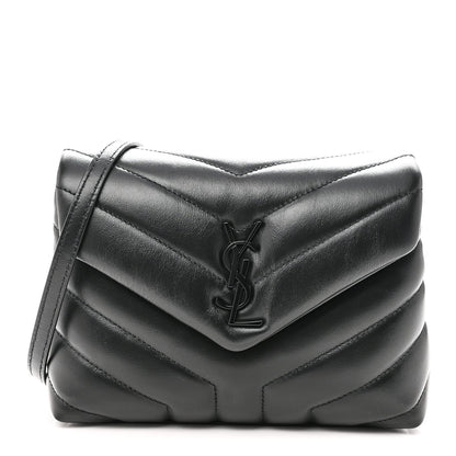 Calfskin Y Quilted Monogram Monochrome Toy Loulou Crossbody Bag Black