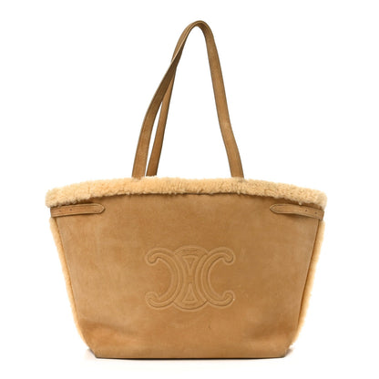 Suede Shearling Triomphe Medium Cabas Anais Natural