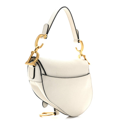 Grained Calfskin Mini Saddle Bag White