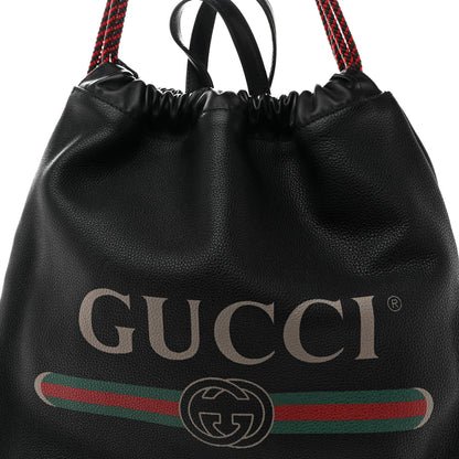 Calfskin Logo Drawstring Backpack Black