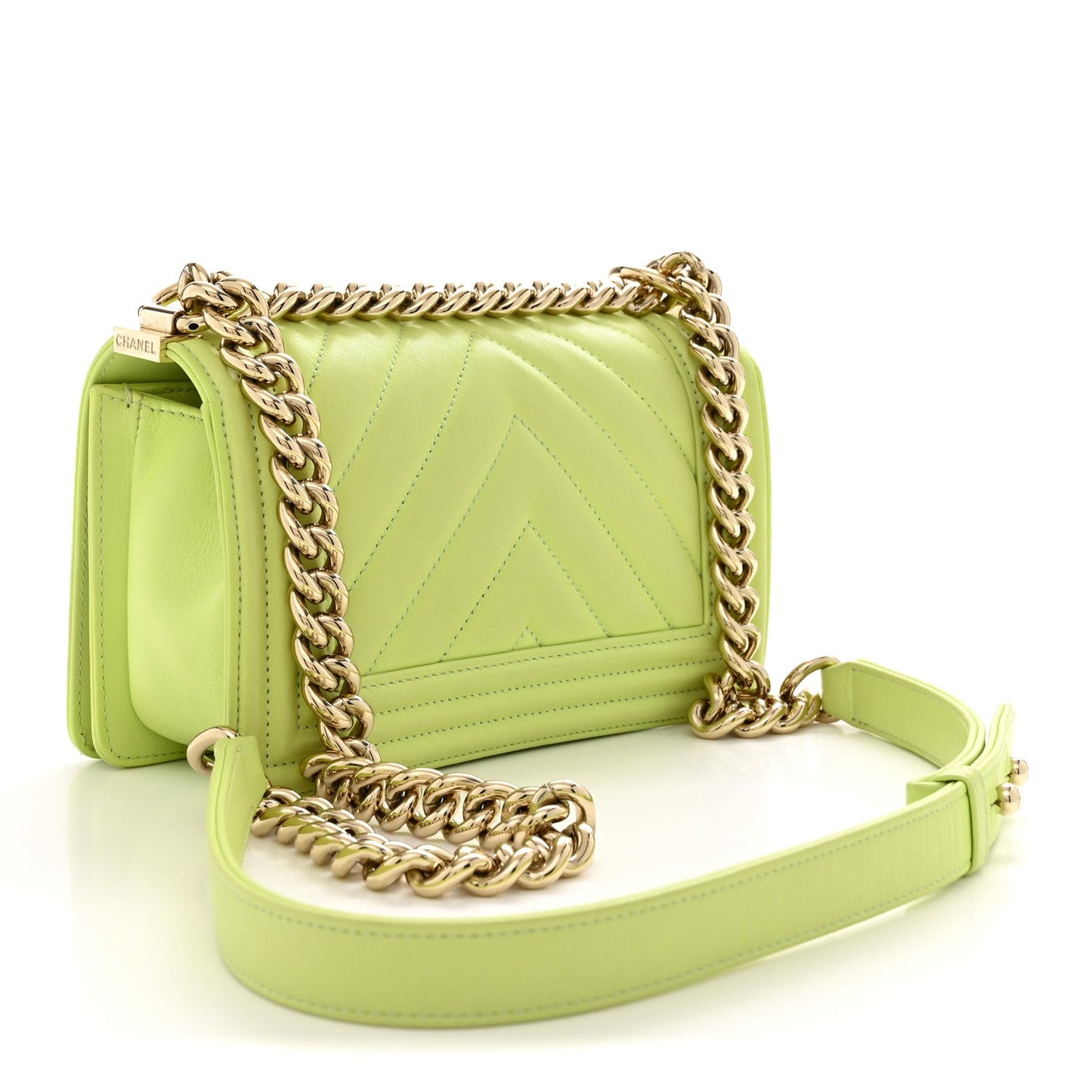 Calfskin Chevron Quilted Small Boy Flap Light Green