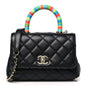 Goatskin Quilted Rainbow Extra Mini Coco Handle Flap Black