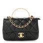 Lambskin Resin Quilted Top Handle Flap Black