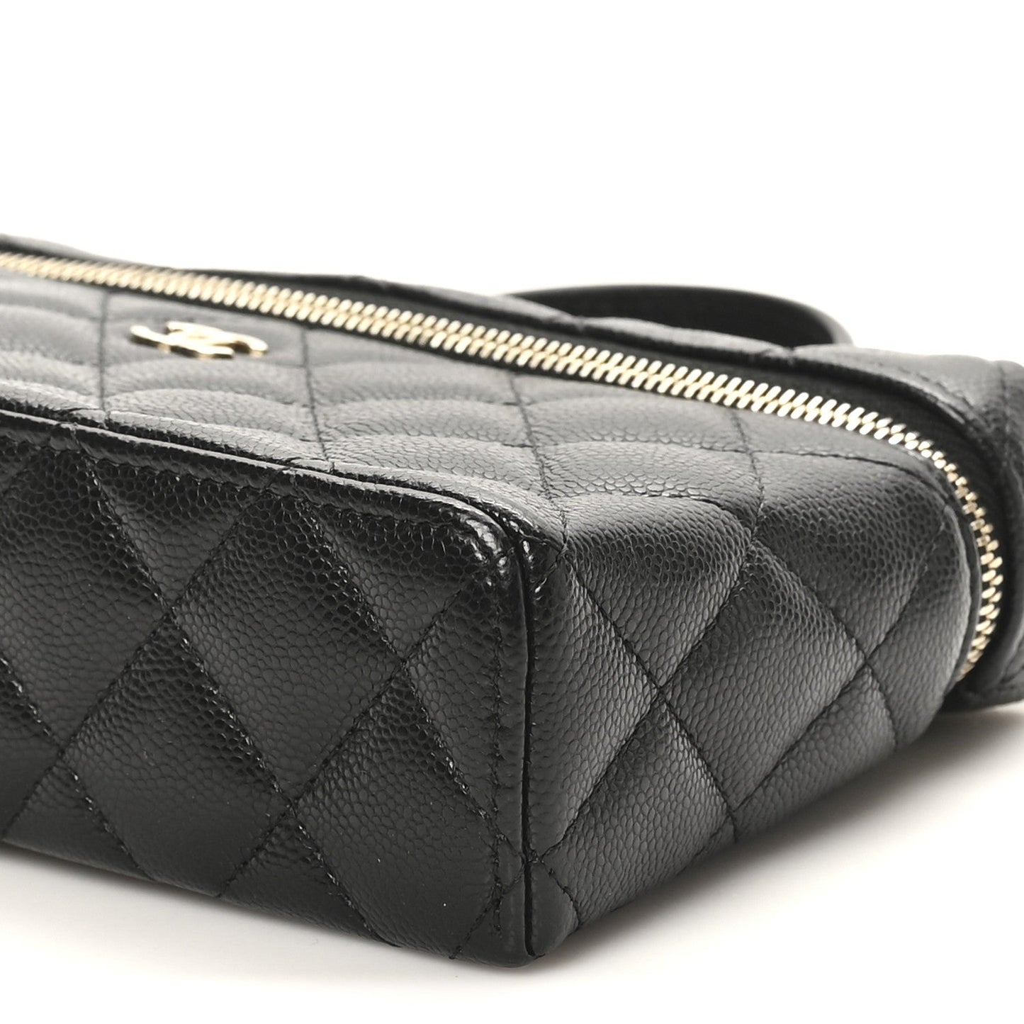 Caviar Quilted Top Handle Slim Vanity With Chain Black