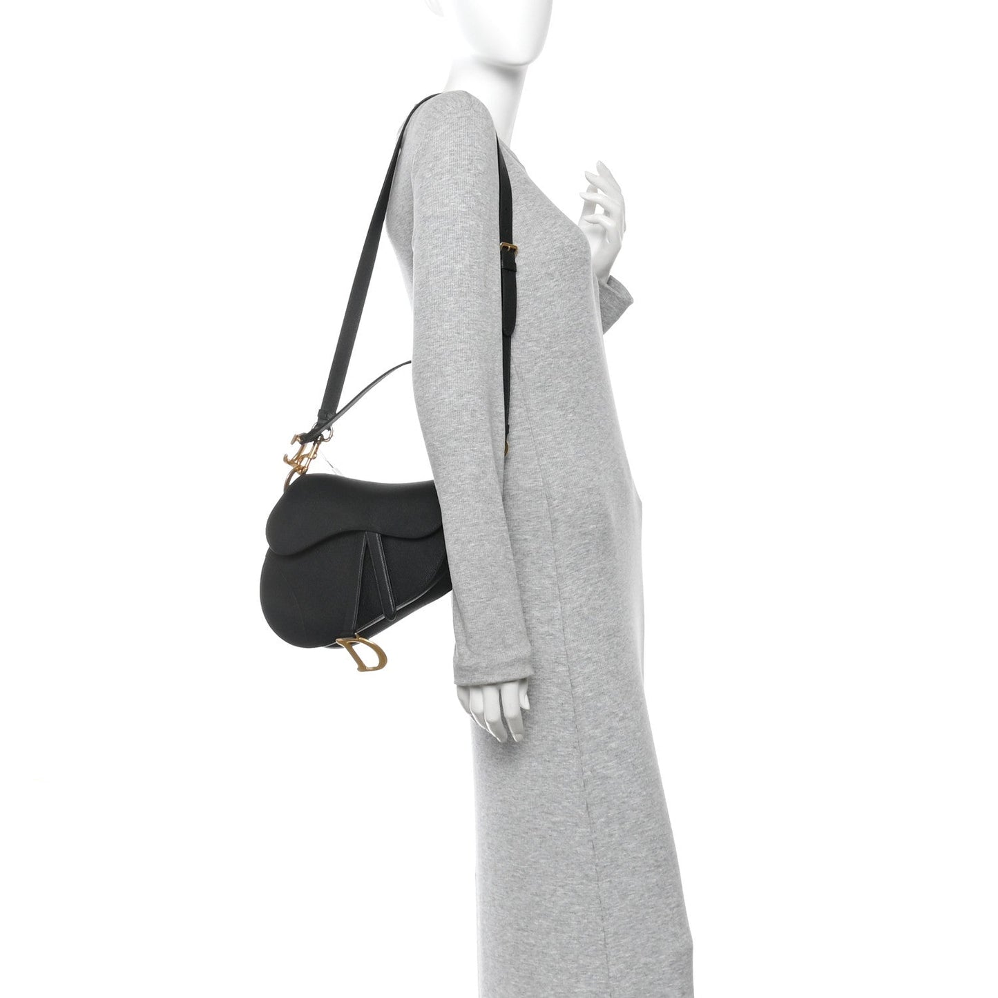 Grained Calfskin Saddle Bag With Strap Black