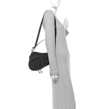 Grained Calfskin Saddle Bag With Strap Black