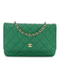Metallic Caviar Quilted Wallet On Chain WOC Green