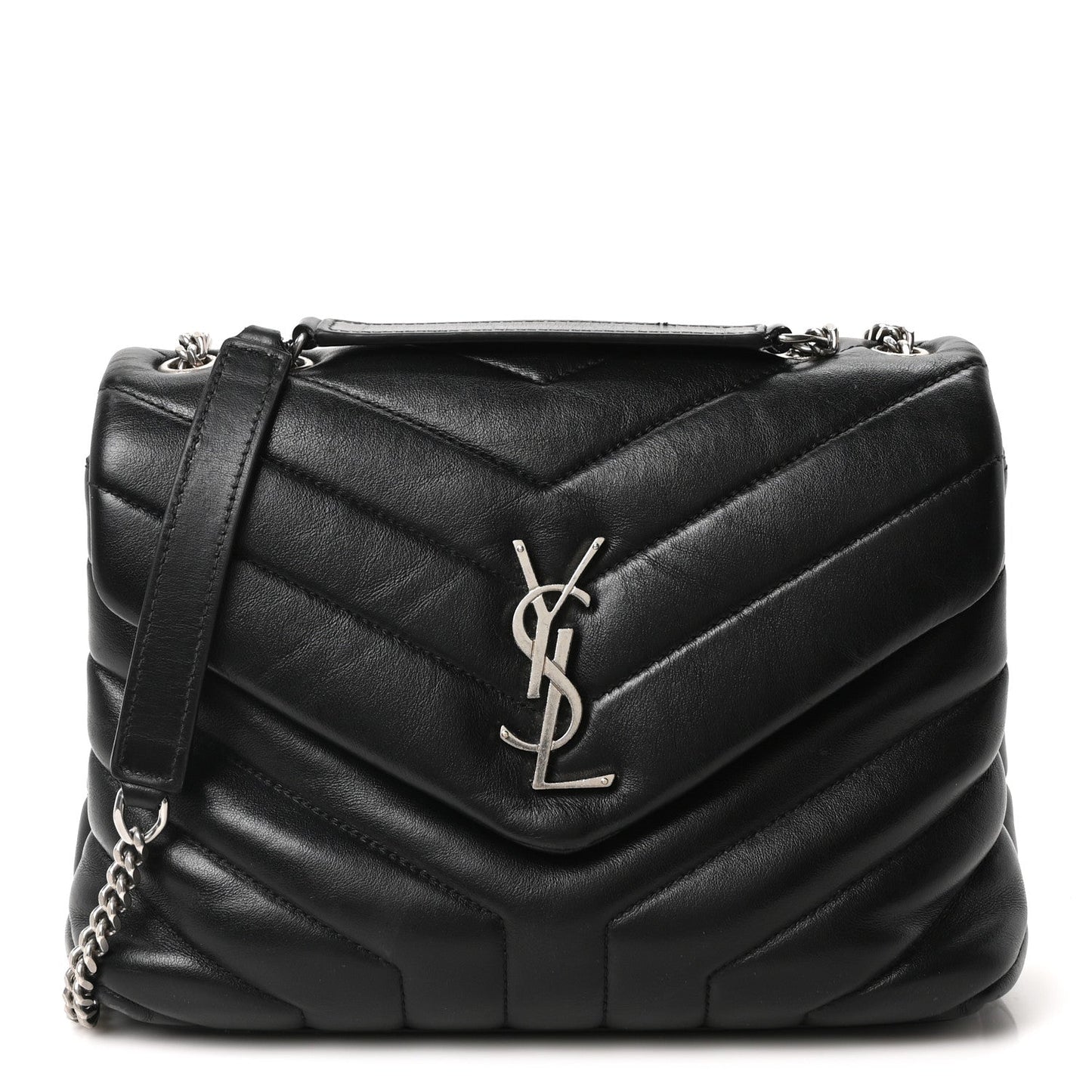 Calfskin Y Quilted Monogram Small Loulou Chain Satchel Black