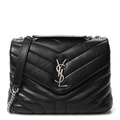 Calfskin Y Quilted Monogram Small Loulou Chain Satchel Black