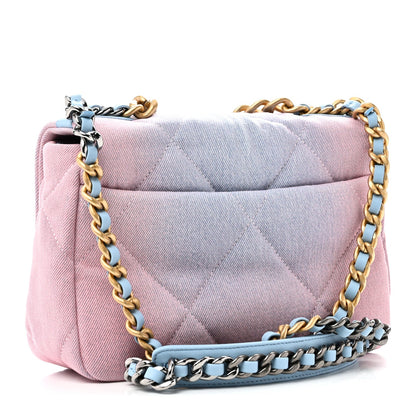 Denim Quilted Medium Chanel 19 Flap Blue Pink